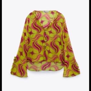 Zara green and hot pink blouse